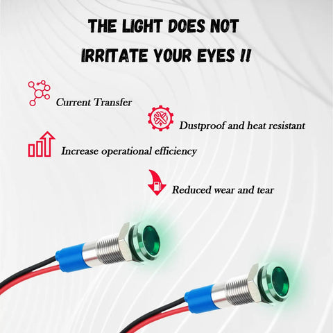Five Pack 6mm Car LED Indicator Lights 12V With 147mm Wire IP66 Water Resistant Signal Lamps High Bright Beads For Replacing Brake Lights For Your Ride Metal Car Accessories Push Button Switch Green - features and benefits illustration