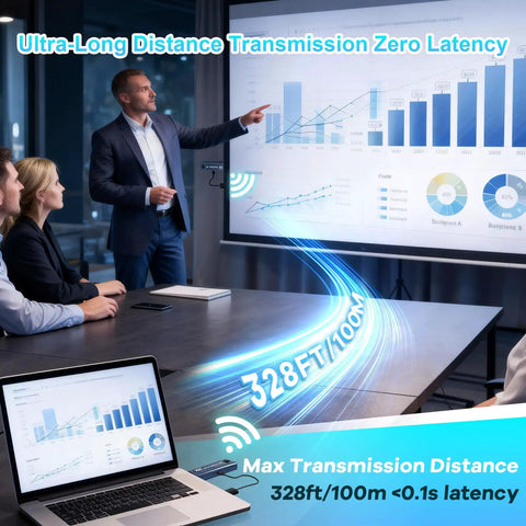 Business meeting using Plug And Play Wireless HDMI Transmitter And Receiver, 328 Feet Range, 4K Decode And 1080P At 60Hz