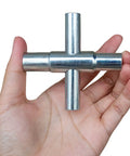 4 Way Sillcock Key Wrench Set For Faucets And Valves, Lifesaver Water Access Tool For Emergencies shown in hand, steel material