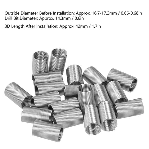 20 Piece Helicoil Thread Repair Kit M14 Thread Inserts In Various Lengths For 14mm Threads Heavy Duty Stainless Steel Coiled Inserts