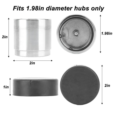 2 Pack Trailer Wheel Bearing Protectors Stainless Steel Dust Covers with 1.98 Inch Hub measuring dimensions