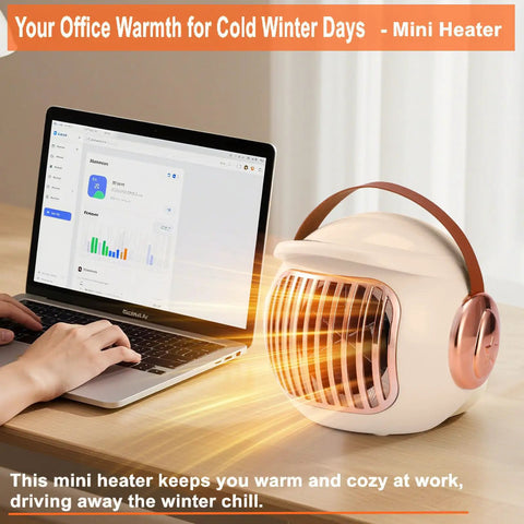 Compact Desk Heater For Office And Home Personal 500W PTC Ceramic Space Heater with fast heating on office desk next to laptop