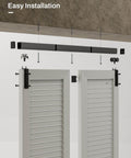 Box Rail Hardware For Bifold Sliding Barn Doors, Ceiling Mount Aluminum Alloy Track Kit For Two Doors visible during installation