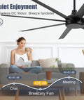 Beefy 72 Inch No Light Ceiling Fan With Remote Control Quiet DC Motor 8 Reversible Blades installed in living room