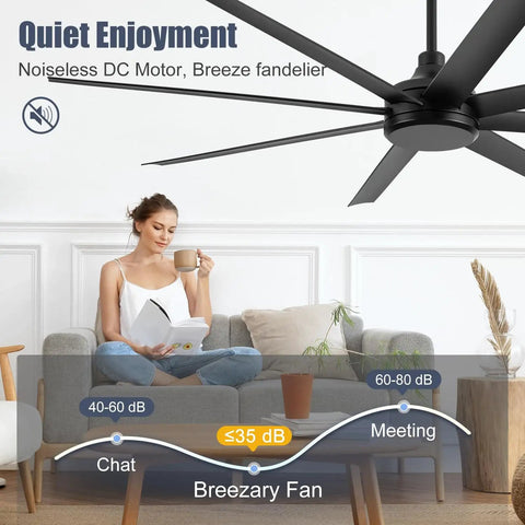 Beefy 72 Inch No Light Ceiling Fan With Remote Control Quiet DC Motor 8 Reversible Blades installed in living room