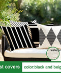 Outdoor Pillow Covers 20x20 Waterproof Sunbrella Fabric Black And Beige Boho Style Set Of 4 For Patio Furniture No Inserts Included