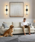 Living room with Dope Nineteen Point Sixty Nine Inch Modern Bathroom Wall Sconce Light Fixture Black Glass Rod Vanity Light.