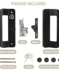 Full Replacement Sliding Door Handle Set For Five And Five Eighths Inch Hole Spacing With Mortise Lock And Key Front And Back Side Black Finish
