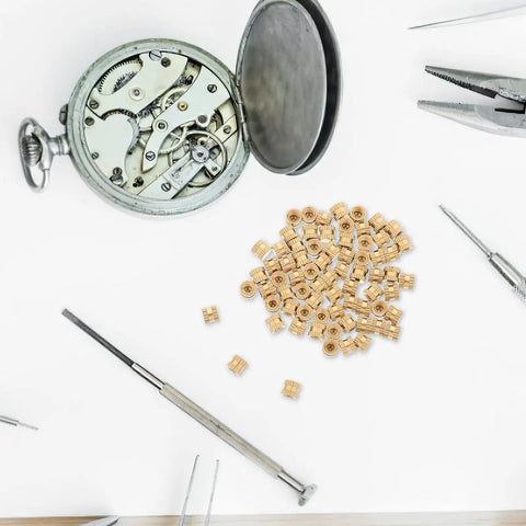 Sixty Piece Heavy Duty Copper Thread Inserts With Knurled Nuts To Keep Pcb Boards And Electronic Panels Rock Solid Featuring Reliable Female Threads Built Tough For Long Term Professional Builds on a white background.