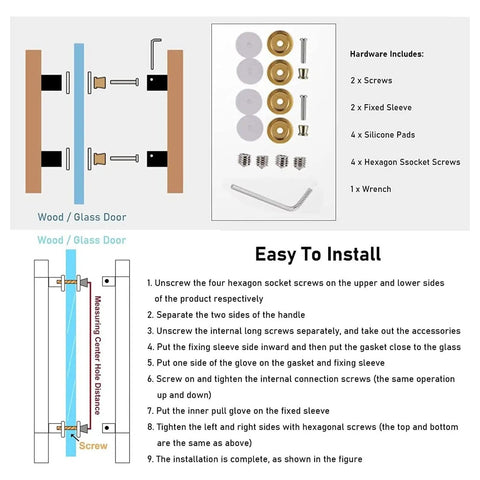 Rustic Round Wood Sliding Door Handle Set Mocha Brown for wood or glass door, back-to-back mount with hardware and install guide