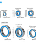 Image showing various sizes of the 21Pcs RC Bearing Kit Steel Sealed Ball Bearings for 1x10 Traxxas models.