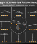 Diagram of 42 In 1 Magnetic Screwdriver Set With Ratchet Handle And Detachable Bits showing multi bit configurations.