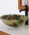 Koi And Lily Pond Glass Vessel Sink With Tempered Glass, 16.5 Inch Diameter By 5.75 Inch High, European Design Bathroom Upgrade