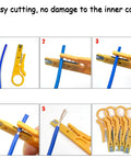Step-by-step use of 6 Piece Mini Wire Stripper Set With Sharp Blades For RJ45 Cat5 Cat6 Cables, showing precise cable stripping.