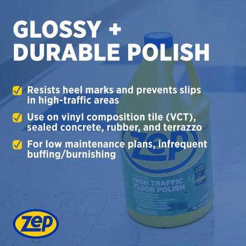 Top Tier High Traffic Floor Polish In A Five Gallon Pail Brings Slick Commercial Shine on high-traffic area floor.