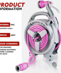 Portable Hose Reel For Outdoor Use, 50Ft Garden Hose Reel With Six Pattern Spray Nozzle, Lightweight, No Tangle Or Kink, Pink