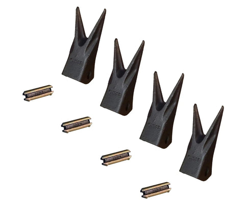 Twin Tiger Rock Bucket Teeth With Pins For Backhoes And Excavators 230WTL 23WTL 230PN Set Of 4 Fits John Deere Case Terex