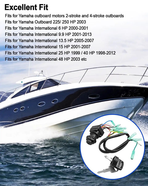 Outboard Ignition Switch Key Assembly For 2 And 4 Stroke Motors, Main Remote Control Box, boat and compatibility list.