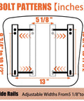 Diagram of Universal Forklift And Tractor Seat With Micro Switch bolt patterns and slider adjustments, 5 1/8" to 13"