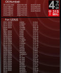 List of OE numbers and compatible Lexus models for Preprogrammed 315Mhz Tpms Tire Pressure Monitor Sensor.