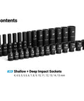 Quarter Inch Drive Master Impact Socket Set With Shallow And Deep Sockets Metric Sizes 4 To 15 mm Premium Chrome Moly Steel