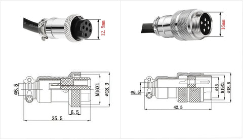 Diagram of GX16 3 Pin Aviation Connector Cable with 6.56 Feet Length Male to Female Extension Cord and dimensions