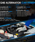 Mechanic working on a car engine with a focus on the Premium 11240 Car Alternator Replacement for Dodge Ram 1500 09-10 and others.