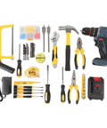Brushless Cordless Drill Kit With Smooth 1500 Rpm Operation And 25 Torque Settings, Built Tough Daily Driver For Home Projects, grippy handle with various hand tools.