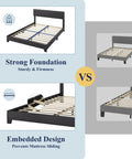 Queen Size Faux Leather Bed Frame With Adjustable Headboard In Sleek Black showing strong foundation and embedded design for mattress stability.