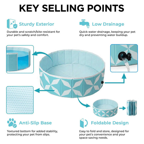 Heavy Duty Foldable Dog Pool For Large Dogs With 0.5mm PVC, Non Slip Bottom, Collapsible Kiddie Pool, Portable Backyard Pet Bath Tub, Durable Summer Splash Pool For Dogs, 47 Inch Beast Mode Ready shown with features and benefits.