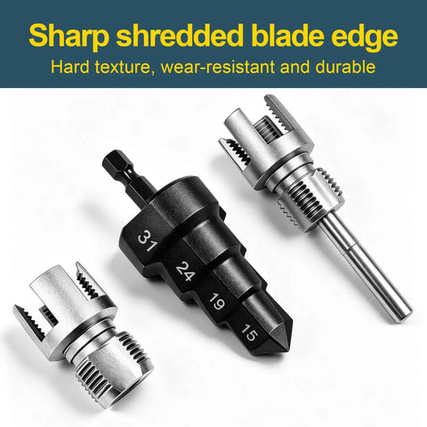 Three Piece PVC Pipe Threader Kit With Step Drill Reamer For One Half Inch And Three Quarter Inch NPT Internal And External Threading