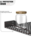 Close-up of Heavy-Duty Wall Mounted Garage Shelves 2 Pack Metal Storage Racks Black 23.5 By 12 Inches with jar and fall protection design