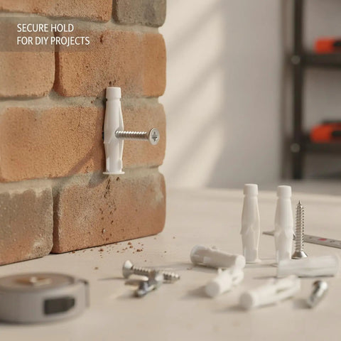 Easy Install Nylon Wall Plug And Screw Kit For Drywall Hollow Brick And Foam Block, Handy For Hanging Art And Mirrors, white plug in brick