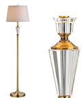 61 Inch Brass Gold Crystal LED Floor Lamp With White Linen Drum Shade, Traditional Slim Metal Standing Light For Living Room