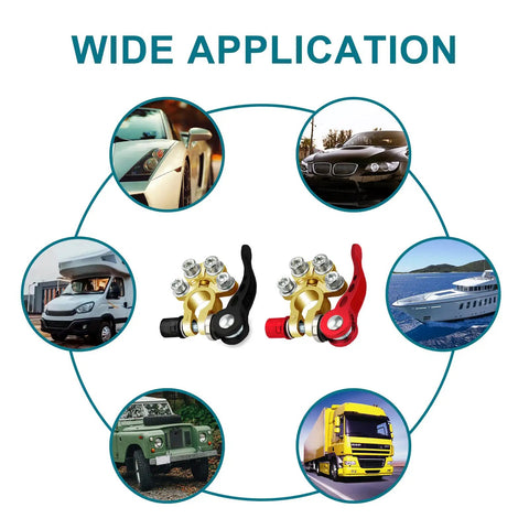 4 Way Quick Release Battery Terminal Connectors For SAE JIS Type A Posts, Positive and Negative Cable Ends, Wide Application