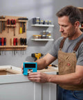 Man using Door Jamb Hinge Jig The Easy Hinge Mate Adjustable Door Installation Tool for hands-free hinge and cabinet setup