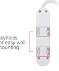 Back view of Four Outlet Power Strip With 1.5 Foot Extension Cord showing keyholes for wall mounting.