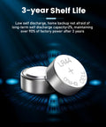 10 Pack Lr44 Batteries 1.5 Volt Alkaline Ag13 A76 357 Sr44 Top Tier Power Cells For Watches Calculators Toys Gadgets Guaranteed to Give You Bang for Your Buck - close-up of LR44 alkaline batteries on a dark background.