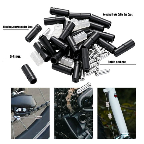 Pro Grade 107 Piece Bike Cable Kit with stainless steel elements, O-rings and cable end caps shown in detail