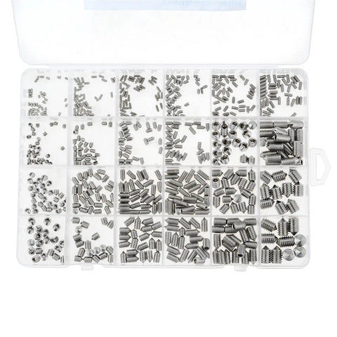 Heavy Duty 667pc Box 304 Stainless Hex Socket Cone Point Grub Screws With Hex Key M2 M2.5 M3 M4 M6 M8 Assorted Screw Set Rust Proof Storage Case Pro Mechanic Handyman Tools Rock Solid Connections Pro Grade Gear No Fluff organized in a compartment case