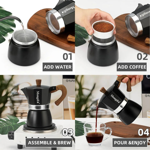 Stovetop Espresso Maker Moka Pot For Home Barista Quality Espresso 6 Cup 10 Oz Black Greca Italian Style Coffee Brewer Percolator