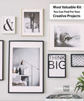 Gallery wall using All In One Picture Hanging Kit With 100 Plus Pieces Including D Ring Screws Hooks Level And Stainless Steel Wire Hanger