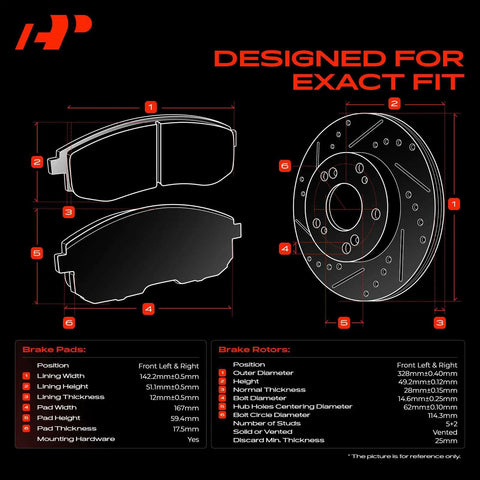 Straight Up Heavy Duty Front Brake Rotors And Ultra Low Dust Ceramic Pads Kit For Lexus Nx Rx Toyota Highlander Sienna 12 Point 91 Inch Backroad Ready Complete Swap dimensions and specifications infographic.
