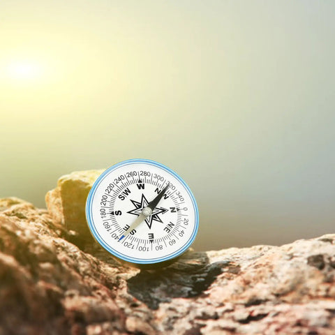 Must-Have 100mm Large Pocket Compass for Camping and Hiking on rock under sunlight, durable ABS construction, orienteering