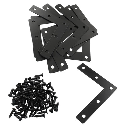 Stainless Steel L Shape Flat Mending Plates Set Of 10 With Screws 80x80mm Corner Braces For Wood Furniture Fixes Cabinets Shelves DIY Projects Rustproof Smooth Edges Black