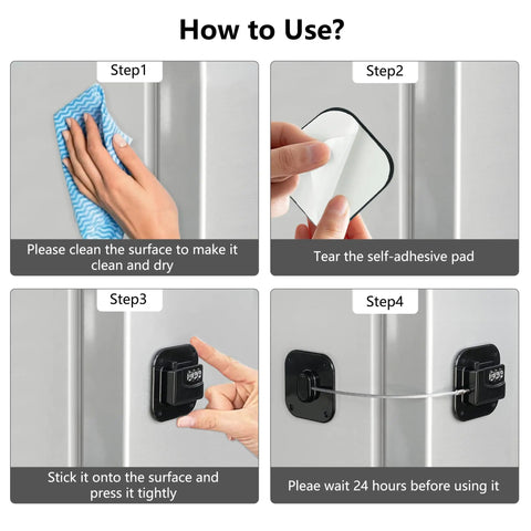 How to use Boss Level Fridge Lock for Kitchen Cabinets step-by-step instructions on installation and setup.
