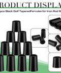 Display of black golf ferrules from 30 Piece Black Golf Tapered Ferrules Set For Golf Club Shafts 0.370 Inner Diameter With 0.75 0.78 0.86 Height Options