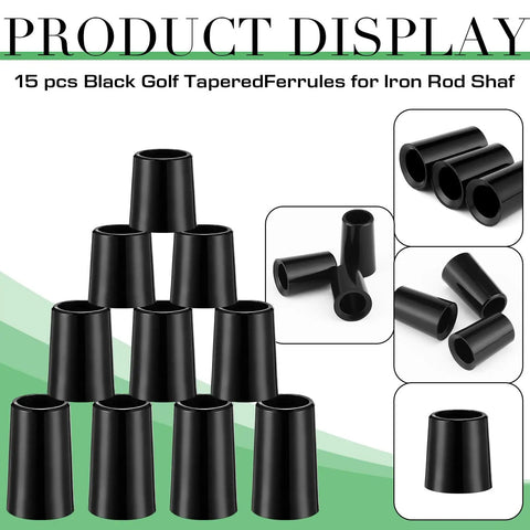 Display of black golf ferrules from 30 Piece Black Golf Tapered Ferrules Set For Golf Club Shafts 0.370 Inner Diameter With 0.75 0.78 0.86 Height Options