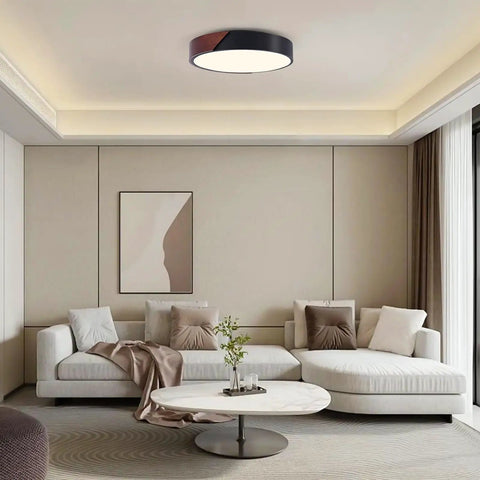 Super Stylish Modern Black Flush Mount Ceiling Light With Natural Wood Accents For That Cool Farmhouse Look in living room