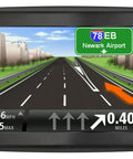 Portable GPS Navigator With Lifetime Maps And No Fuss Free Updates 5 Inch Screen Slim Design showing Newark Airport route